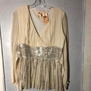 Vera City M Cream Sequin Embellished Tie Back Top